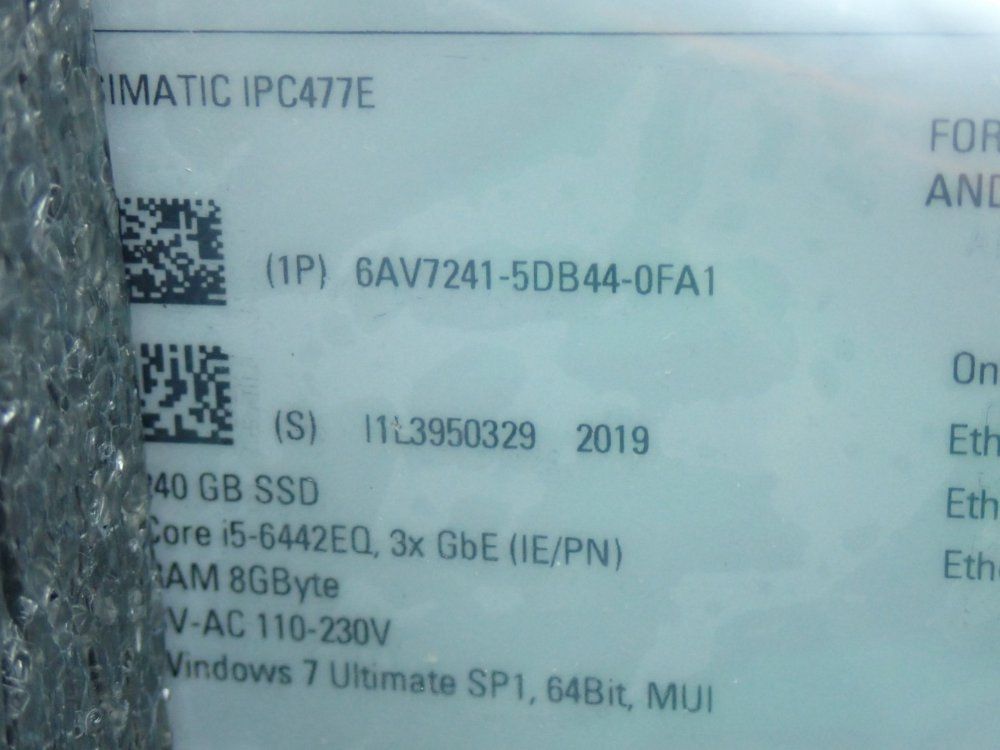 Siemens 15" Simatic Industrial Panel Pc - 6av72415db440fa1