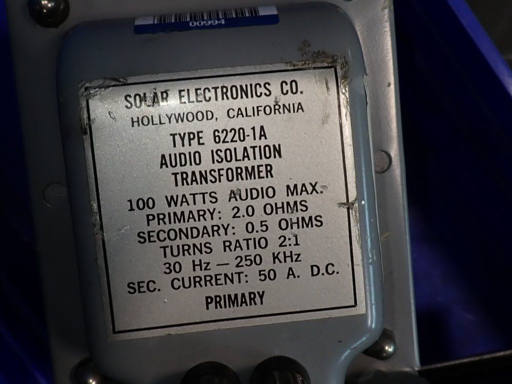 Solar Electronics Co 100 Watts Audio Isolation Transformer - 6220-1a