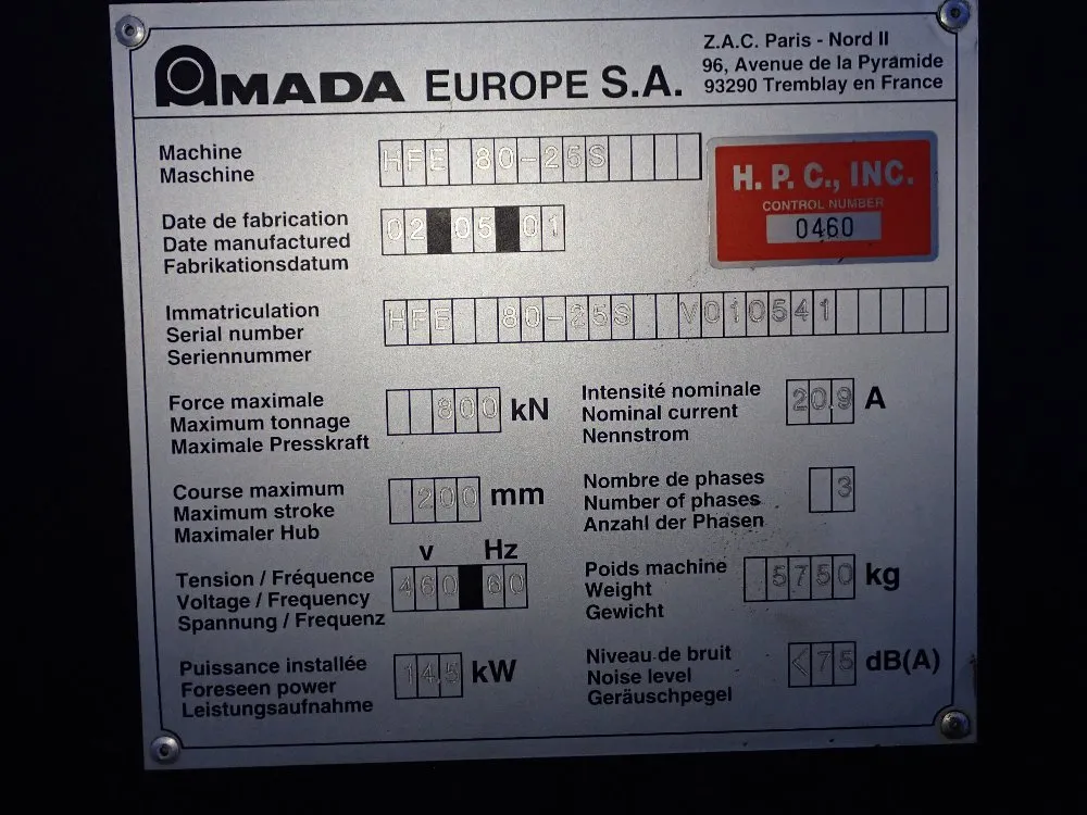 Amada 101" Press Brake - Hfe 80-255