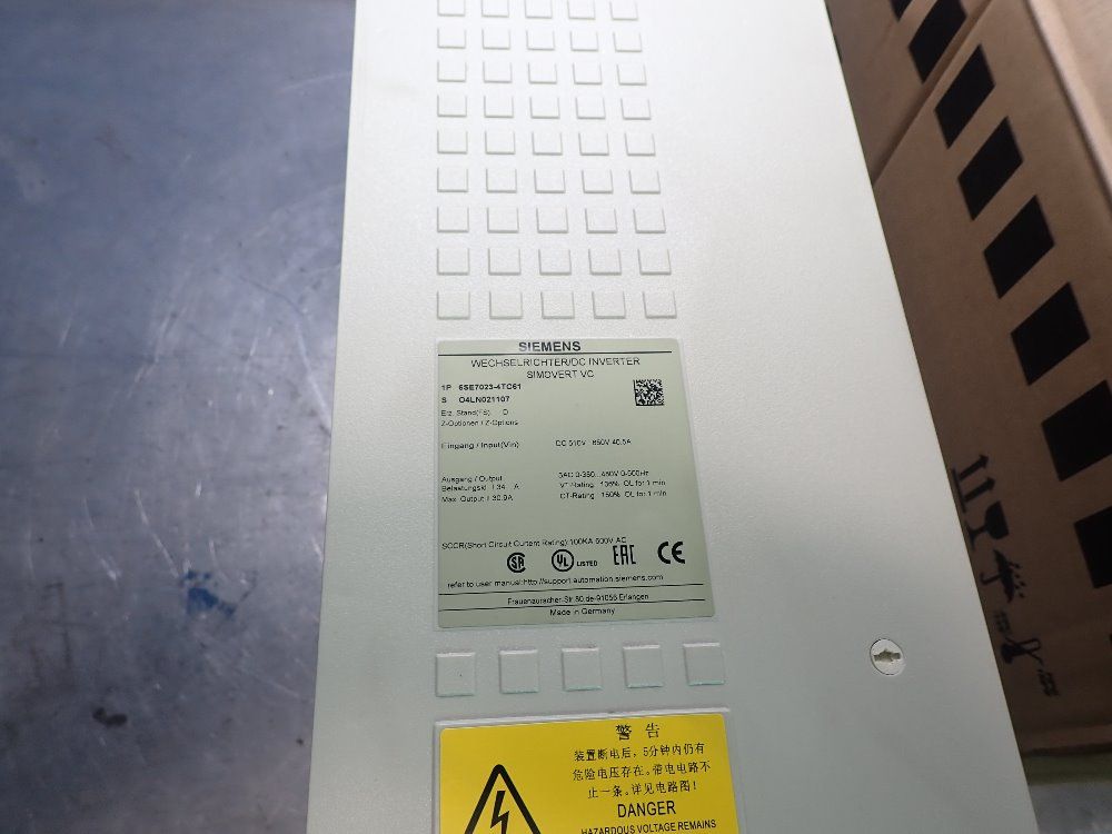 Siemens 510-650 Vdc, 15 Kw, 34 Amp Vector Control Inverter - 6se7023-4tc61