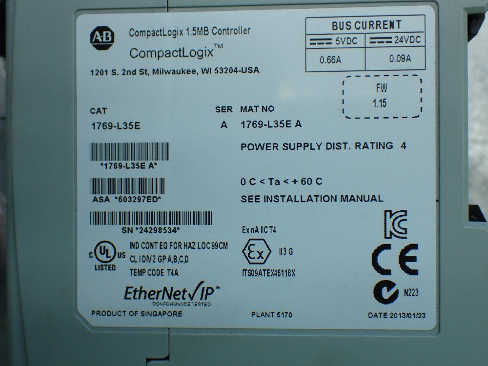 Allen-bradley Compactlogix 1.5mb Controller - 1769-l35e