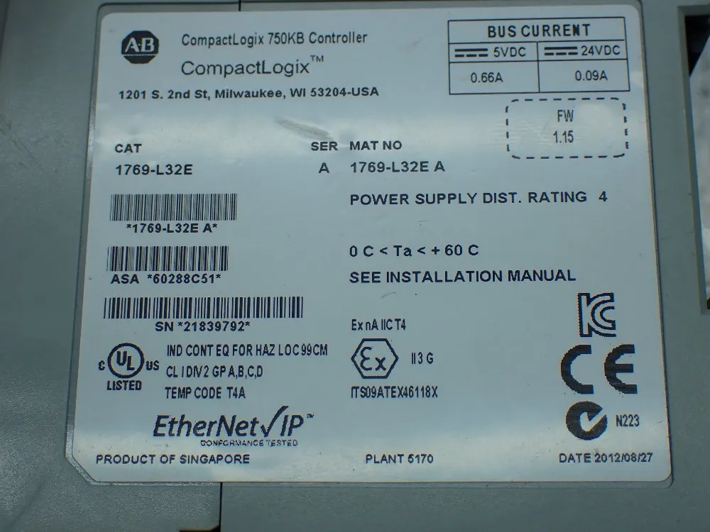 Allen-bradley Compactlogix 750kb Controller. - 1769-l32e