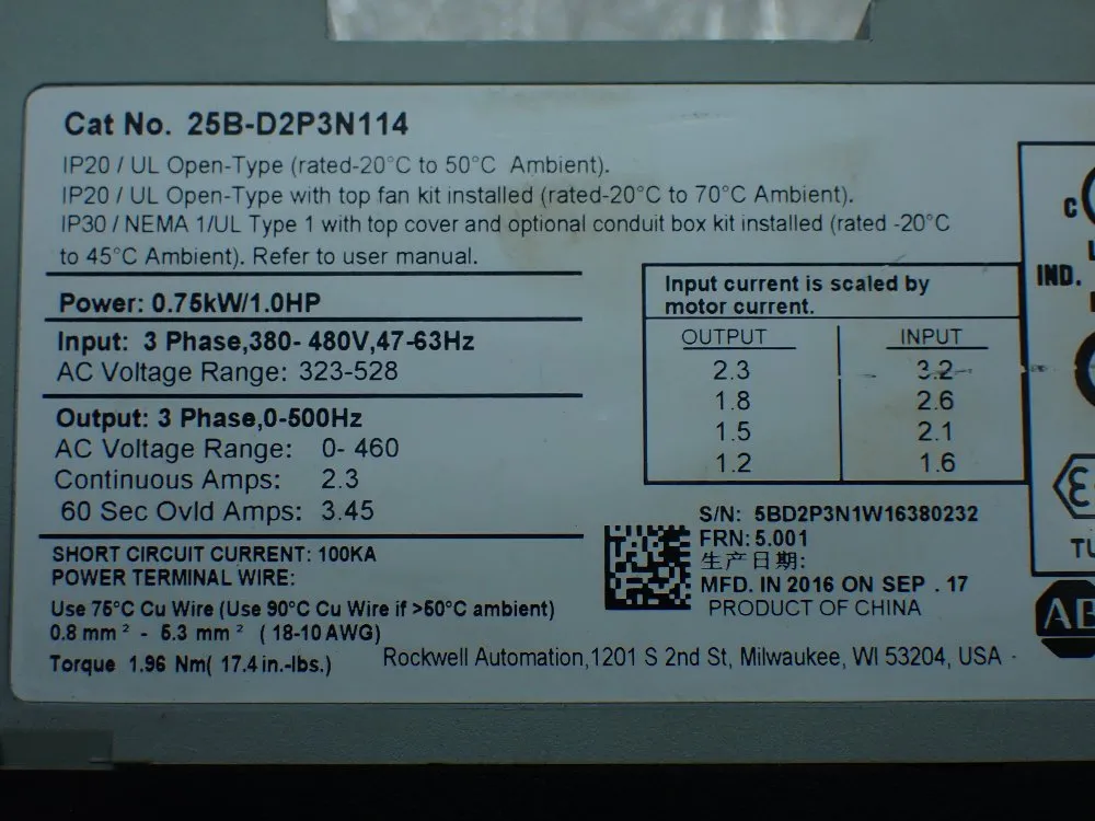 Allen-bradley Powerflex 525. Ac Servo Drive - 25b-d2p3n114