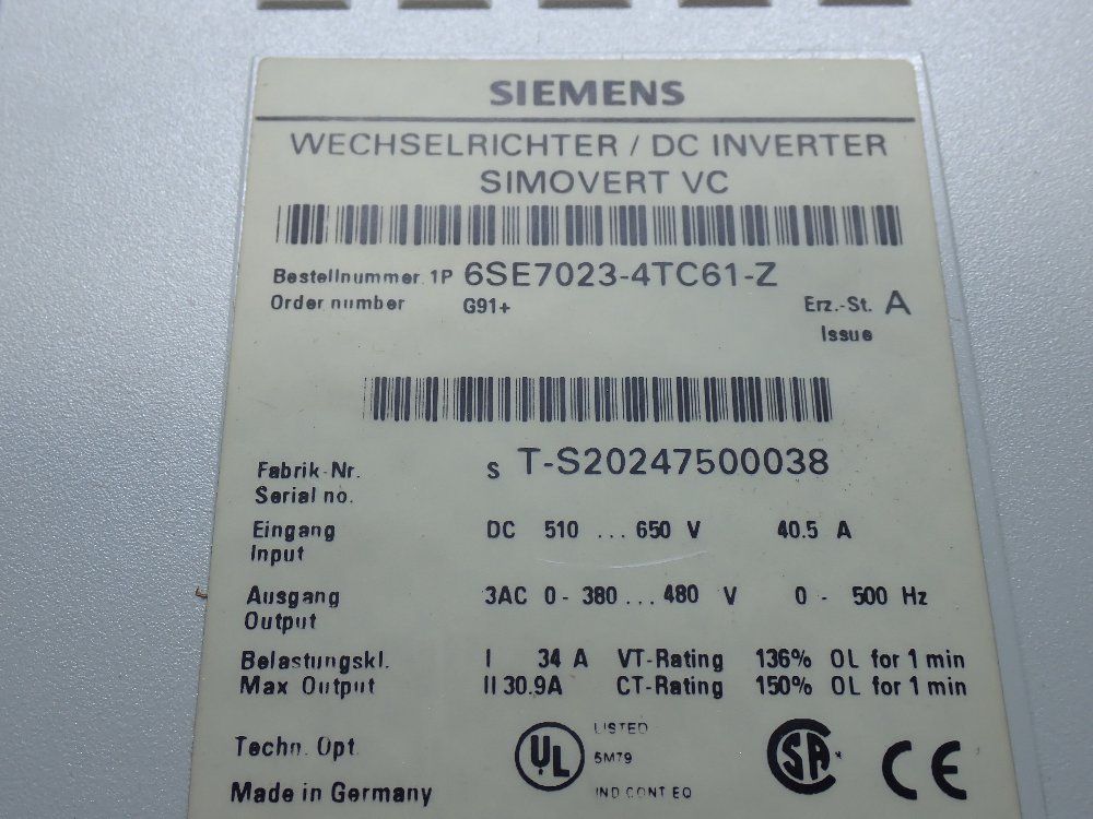 Siemens Simovert Vs Dc Inverter Drive - 6se7023-4tc61-z