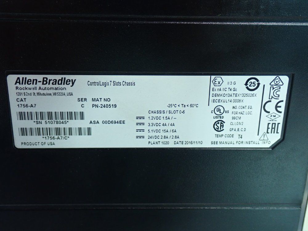 Allen Bradley Controllogix Power Supply - 1756-pa72