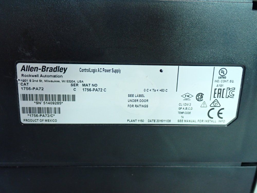 Allen Bradley Controllogix Power Supply - 1756-pa72