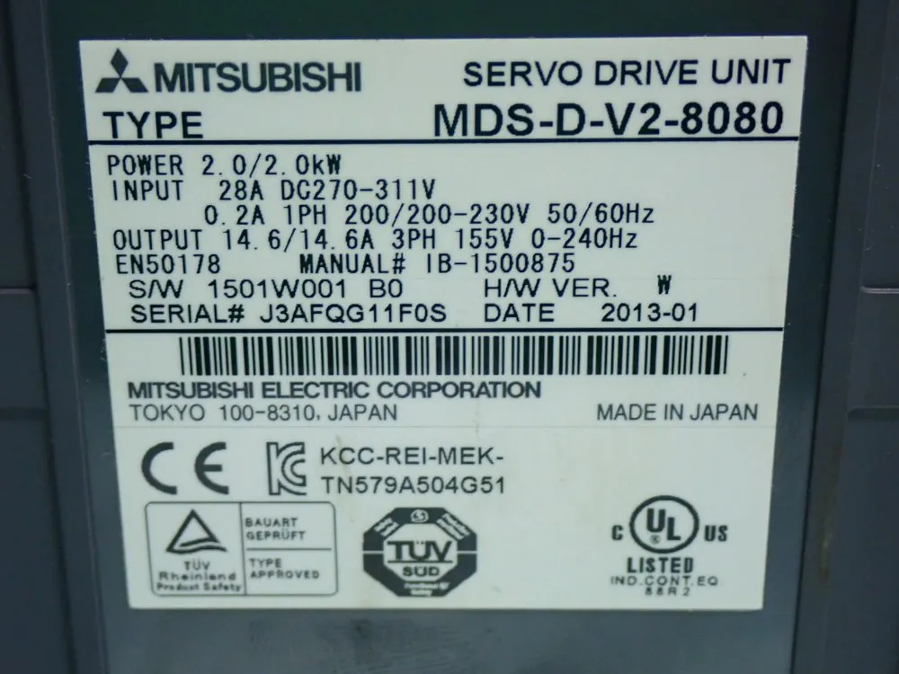 Mitsubishi Servo Drive Servo Amplifier Unit - Mds-d-v2-8080