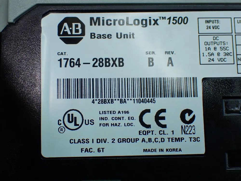 Allen-bradley Micrologix 1500 Processor Unit W/1764-28bxb Base - 1764-lrp