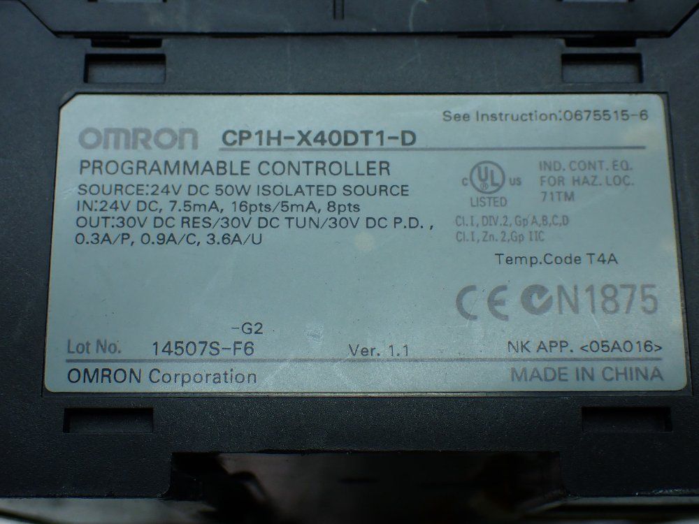 Omron Programmable Controller - Cp1h-x40dt1-d