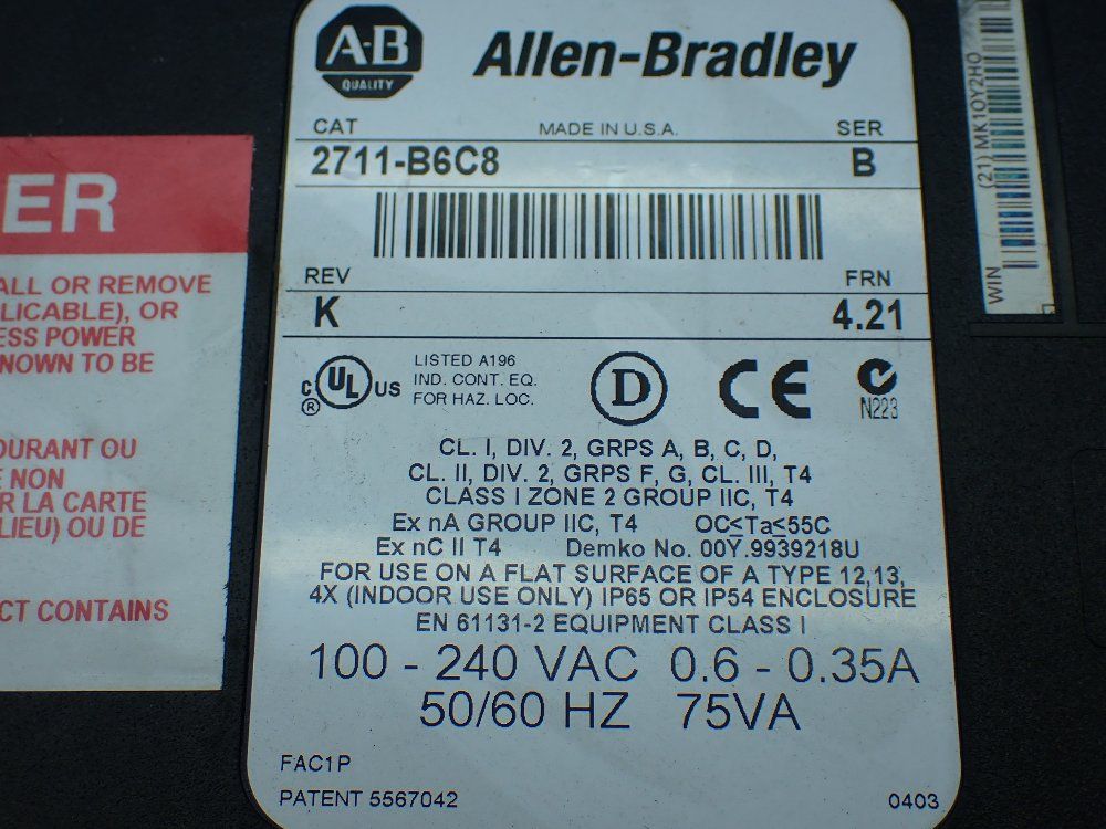 Allen-bradley Panelview 600 Operator Panel. - 2711-b6c8