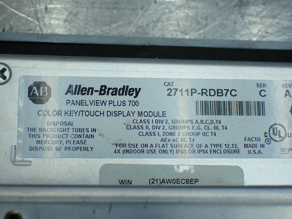 Allen-bradley Panelview Plus 700 Operator Panel. - 2711p-b7c4d1
