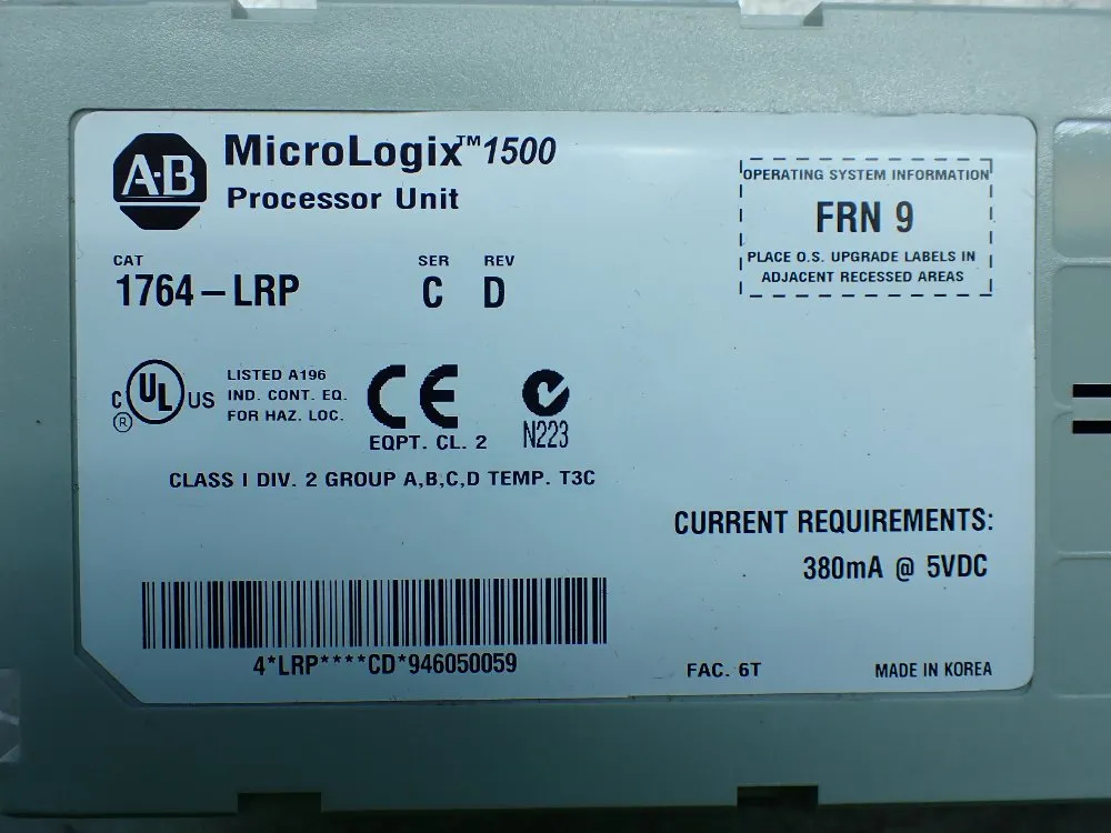 Allen-bradley Micrologix 1500 Processor Unit With 1764-28bxb Base Unit - 1764-lrp