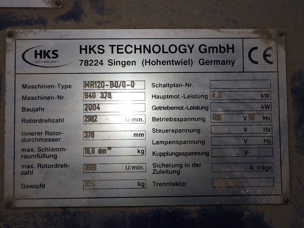 Hks 18 1/2" Centrifuge - Mr120-b0/0-0