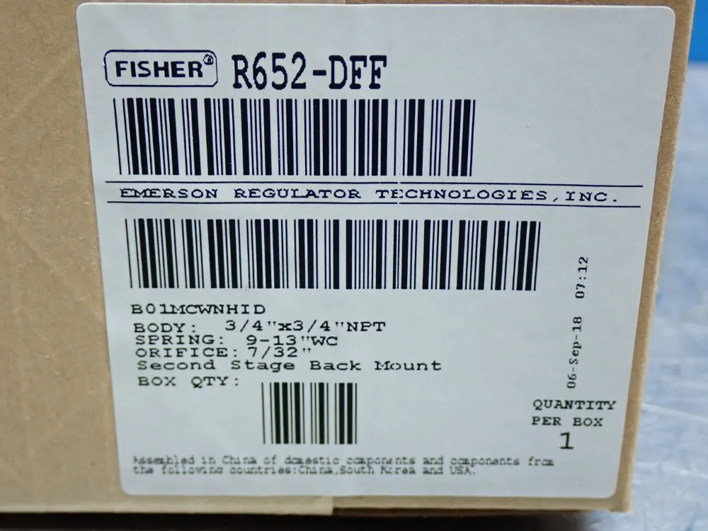 Fisher 1,000,000 Btu/hr Second Stage Regulator - R652-dff