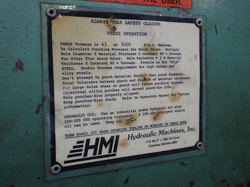 Hmi, Hydraulic Machincs Inc. Iron Worker - Hmi 42-20