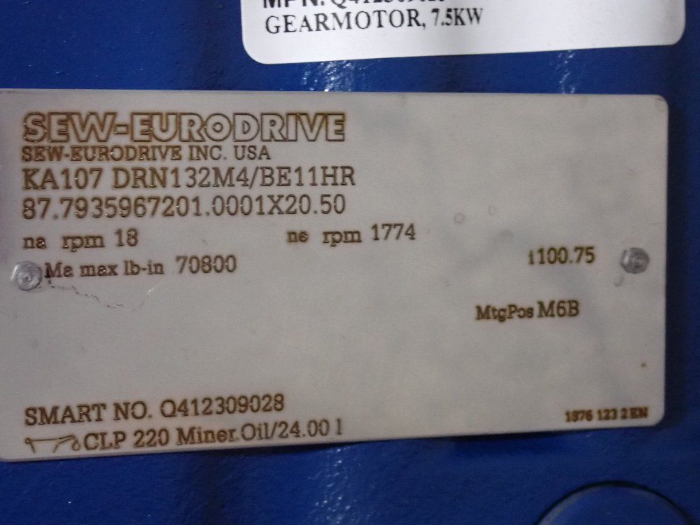 Sew-eurodrive 10 Hp Gear Drive - Ka107dn132mu/be11hr