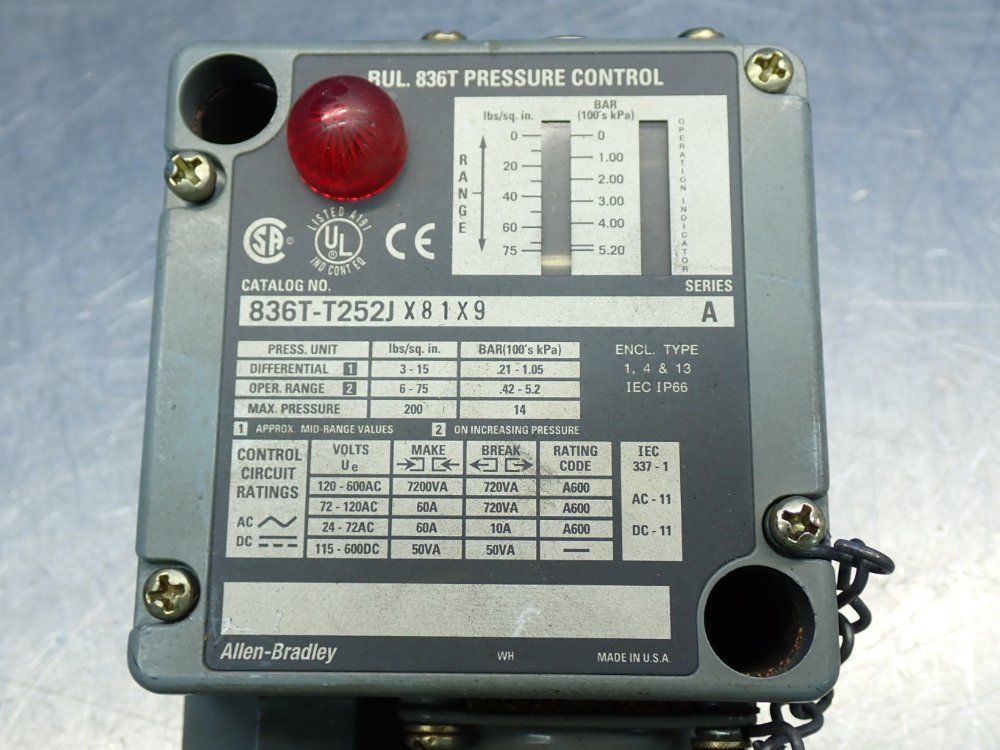 Allen Bradley 6-75psi Pressure Control Switch - 836t-t252j