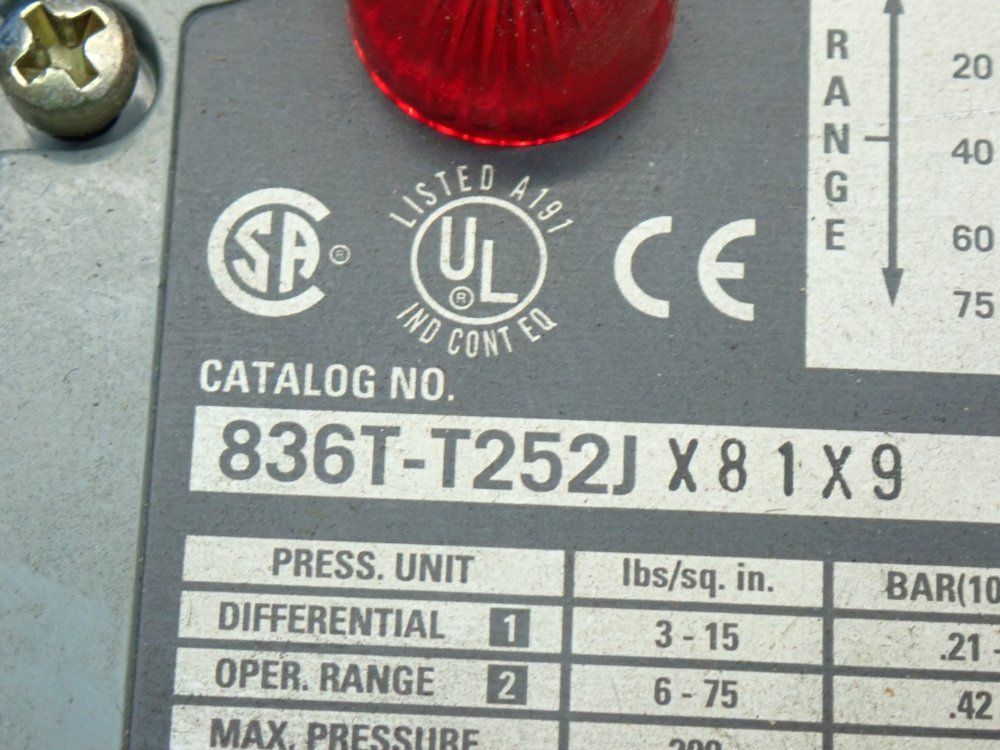 Allen Bradley 6-75psi Pressure Control Switch - 836t-t252j