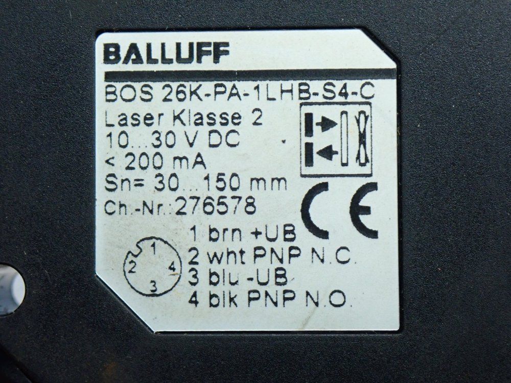 Balluff 26k-series Photoelectric Diffuse Sensor - Bos 26k-pa-1lhb-s4-c
