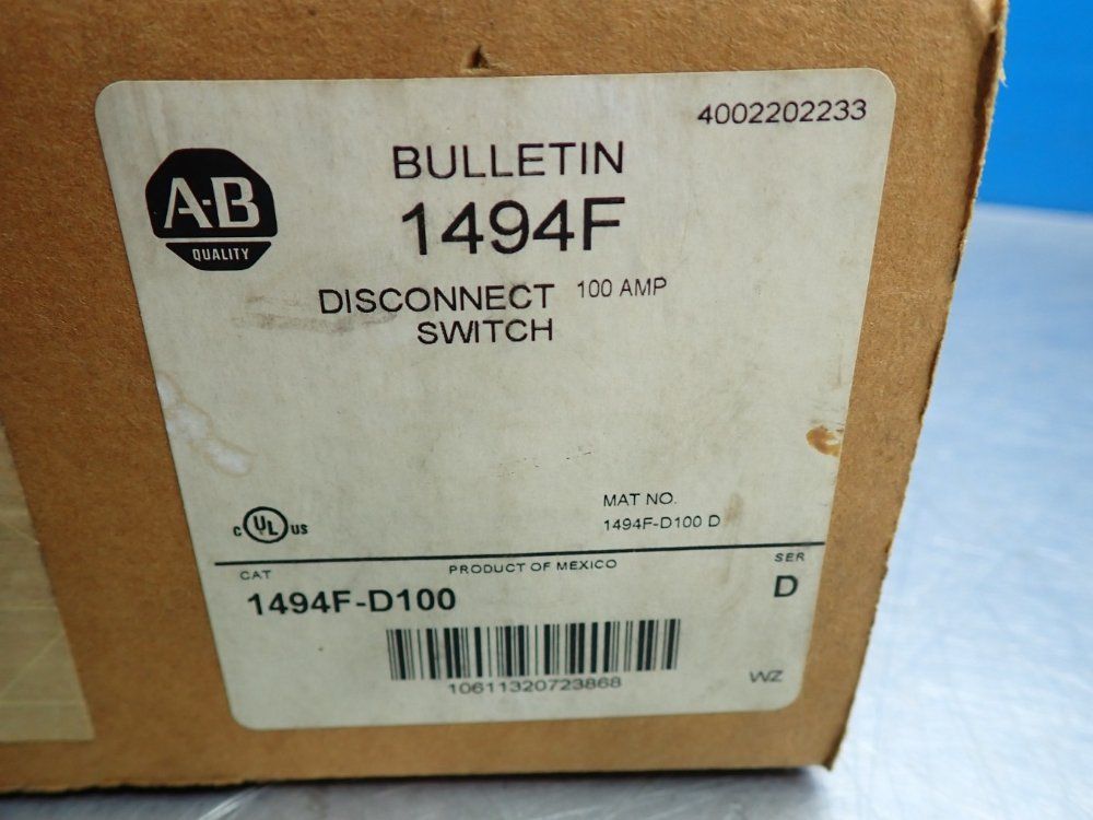 Allen Bradley Disconnect Switch Mechanism - 1494f-d100