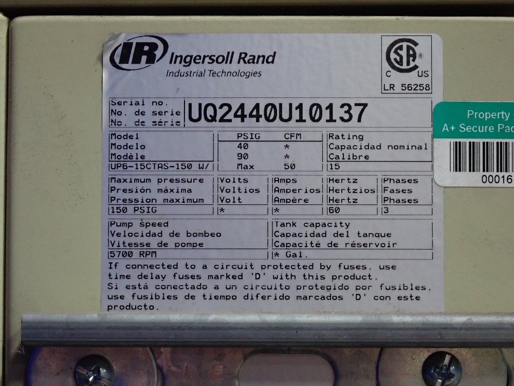 Ingersoll Rand 100 Gal Up6-15ctas-150 W/ Air Compressor - Up6-15ctas-150 W/