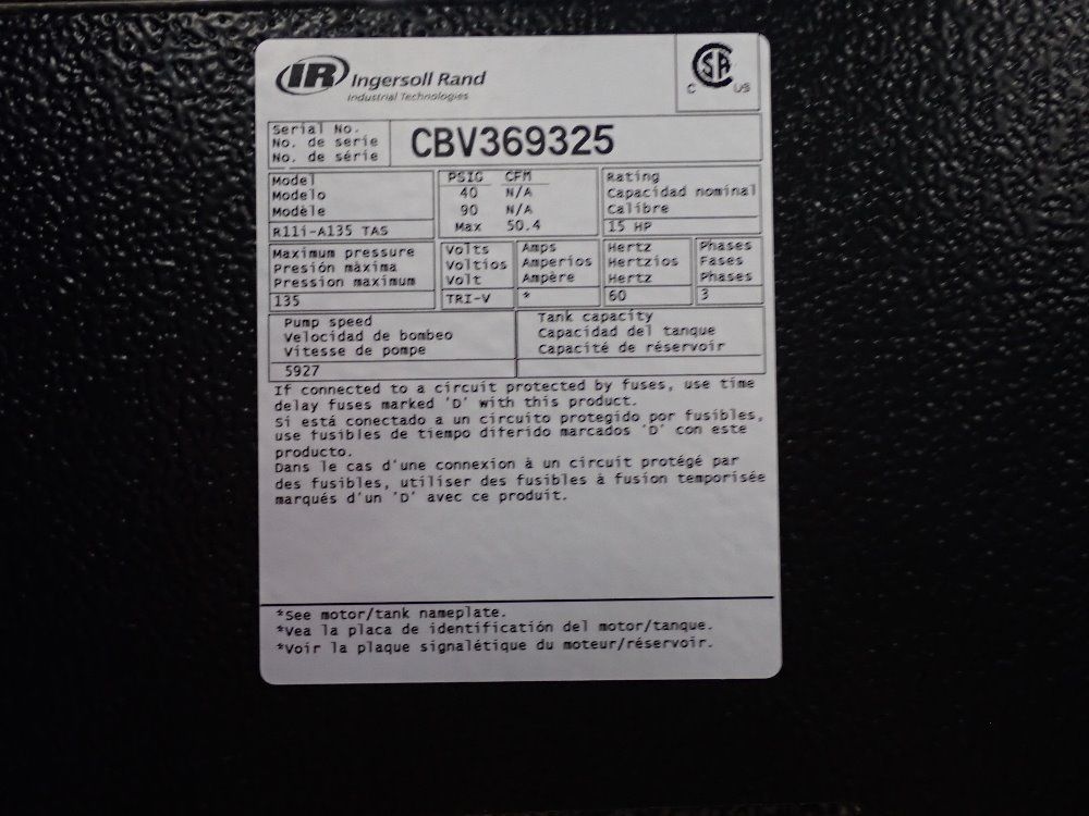 Ingersoll Rand 15 Hp R11i-a135 Air Compressor - R11i-a135