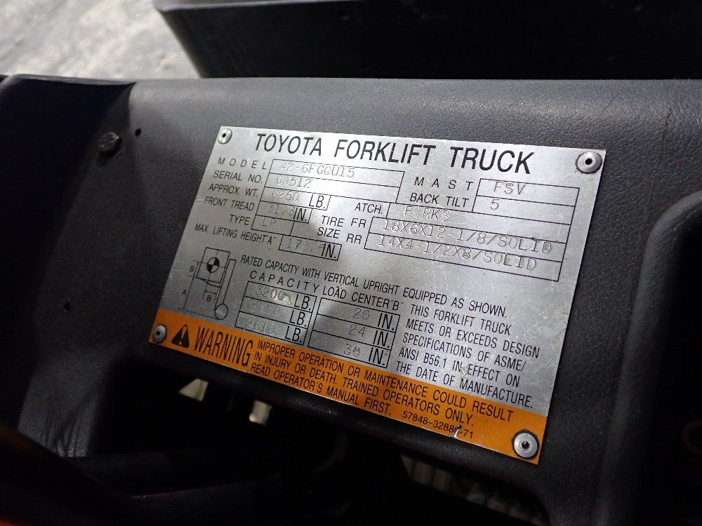 Toyota 6250 Lbs Propane Forklift - 42-6egcu15