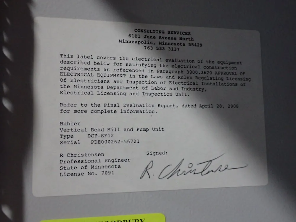 Buhler Micro Media 1 Hp Vertical Bead Mill And Pump Unit - Dcp-sf12