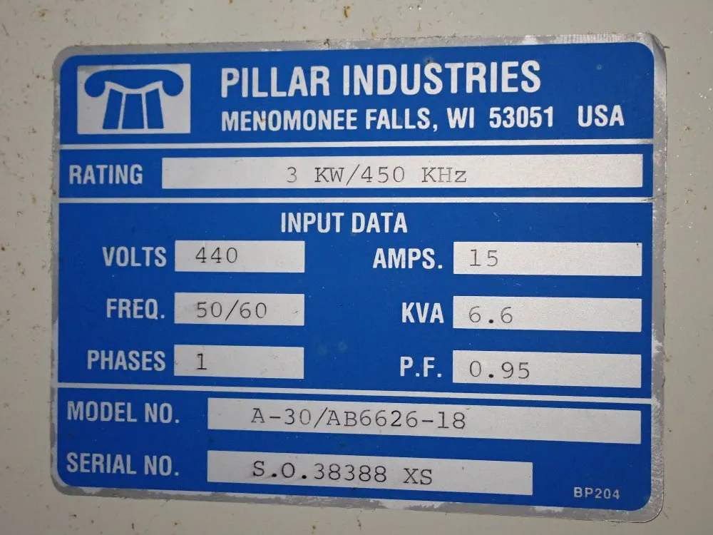 Pillar Industries 3 Kw/450 Khz Power Supply - A-30/ab6626-18