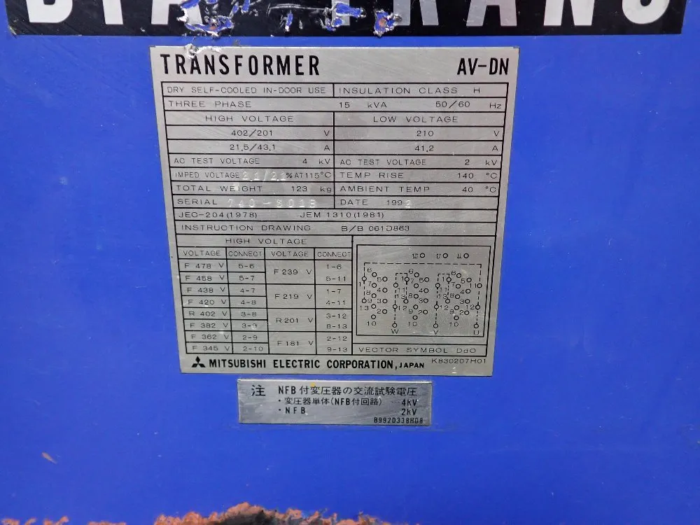 Mitsubishi Electric 15 Kva 3 Phase Dry Type Transformer - Av-dn