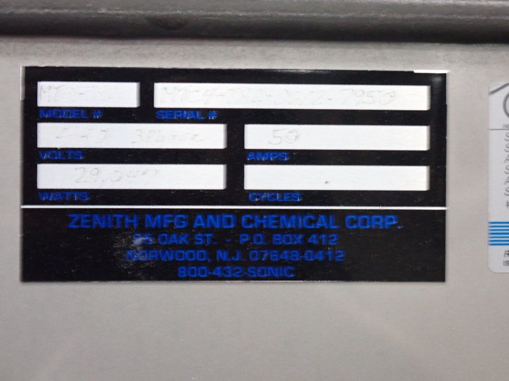 Zenith Mfg And Chemical Corporation 29,047 Watts Ultra Sonic Cleaner - Mtc4-tr2