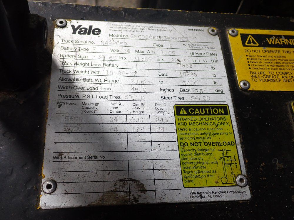 Yale 6000 Lbs Electric Forklift - Erc06fcn365e083
