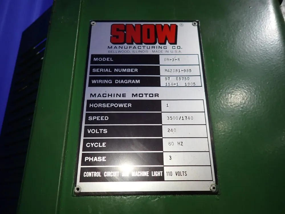 Snow Manufacturing Co 21"x13 1/2" Table Tapping Machine - Dr-3-r