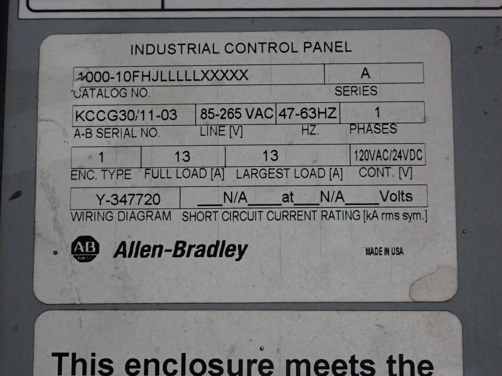 Allen-bradley Control Panel - Kccg30/1402 And /1403