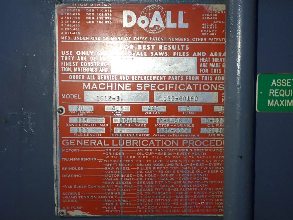 Doall 16" Vertical Band Saw - 1612-3