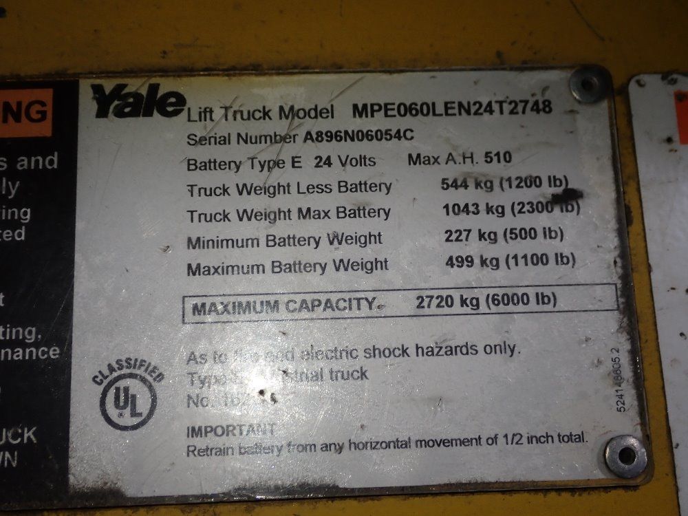 Yale 6000 Lbs Electrical Pallet Jack - Mpe060len24t2748