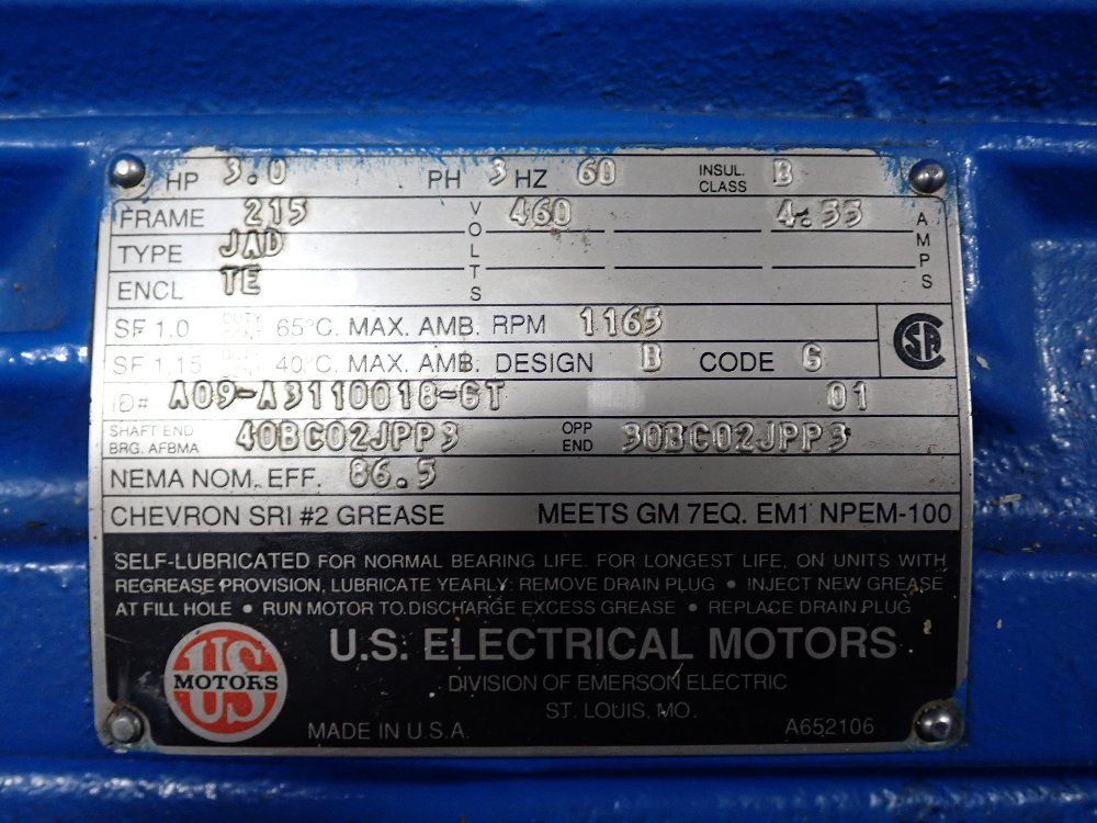 Us Electrical Motors 3hp/1hp Motor - A09-a31100186t 6836/a02a006r080f