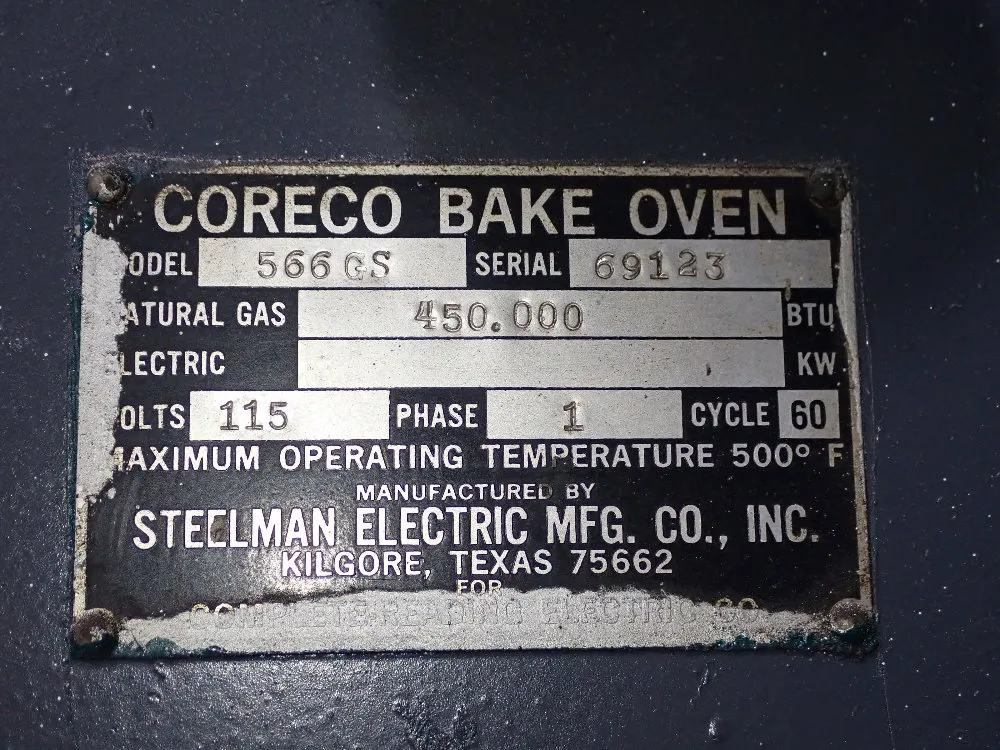 Coreco 450000 Btu/500°f Oven - 566gs