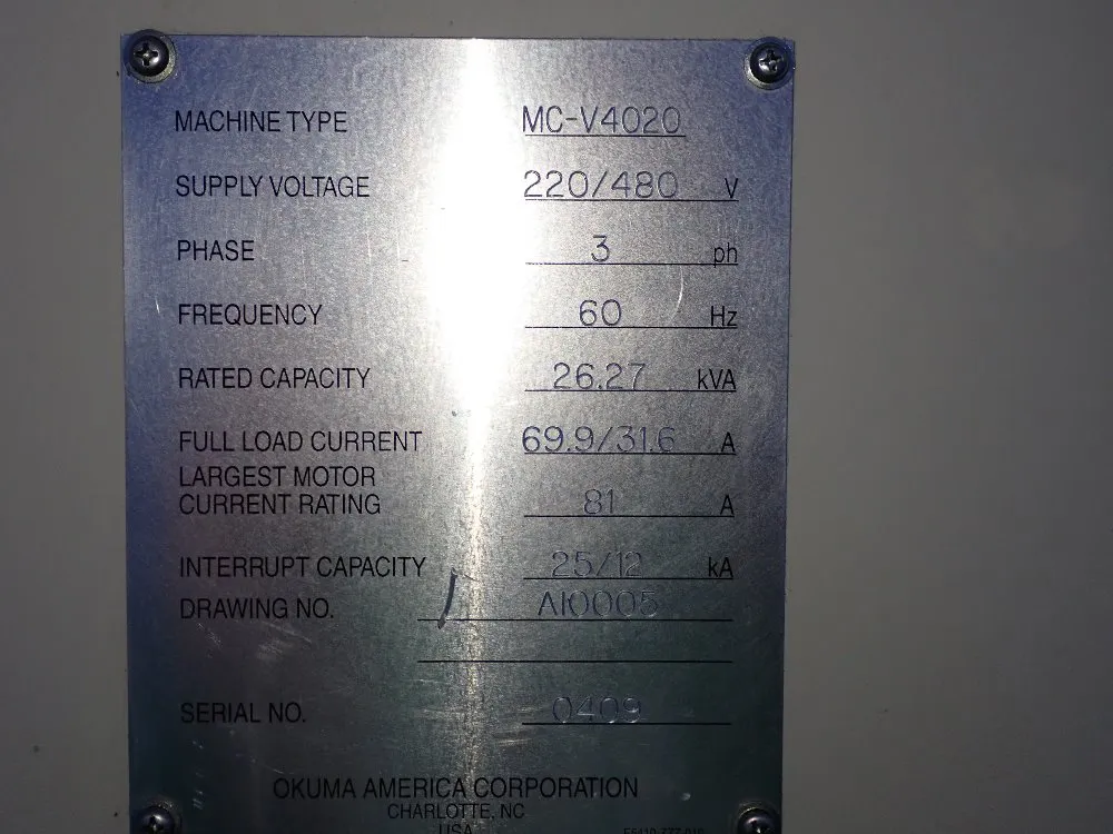 Okuma 20" X 48" Cnc Vmc - Mc-v4020