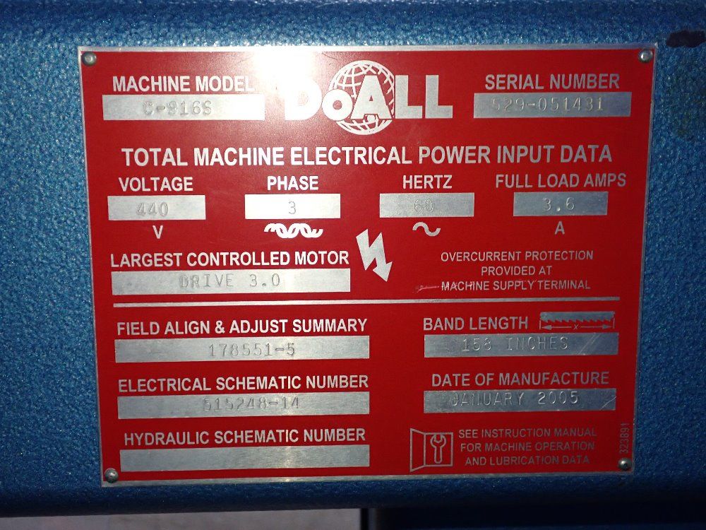 Doall 11" X 21" Horizontal Band Saw - C-916s