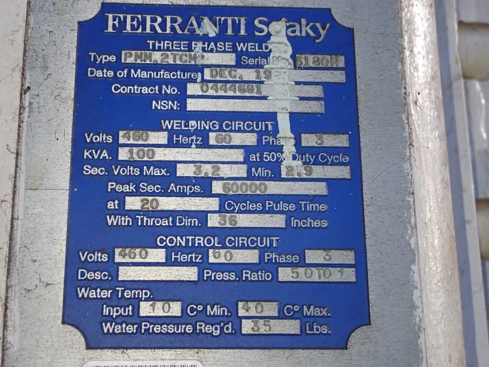 Ferranti Sciaky 100 Kva Spot Welder - Pmm 2tcm
