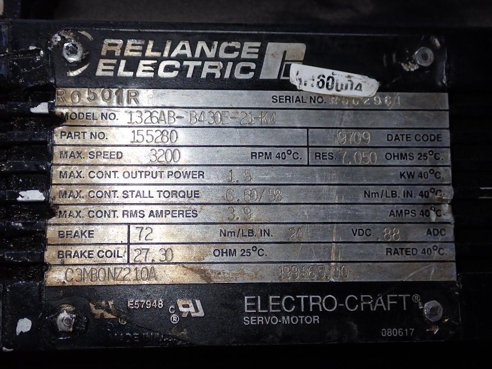 Reliance Electric 1.5 Kw Servo Motor - 1326ab-b430r-21-k4