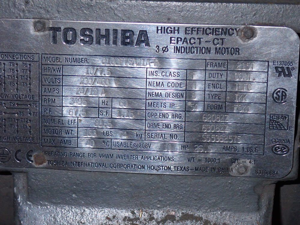 Toshiba 10 Hp Motor - 0102ftsa21a-p
