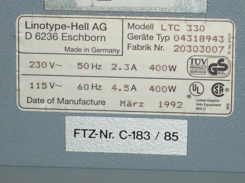 Linotype Hell Printer - Linotronic 330