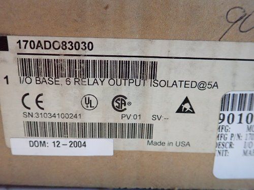 Schneider Electric 170ado83030 I/o Base, 6 Relay Output Isolated @ 5a - 170ado83030