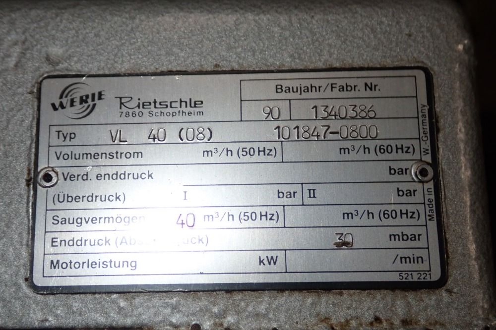 Werie/rietchle Vacuum Pump Unit