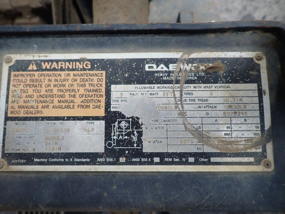 Daewoo 6000# G30e-3 Propane Forklift - G30e-3