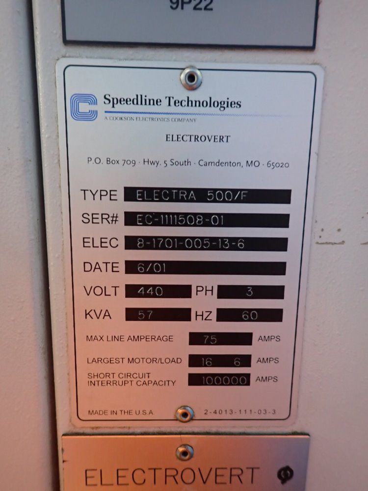 Speedline Technologies Electra 500/f Wave Solder Machine
