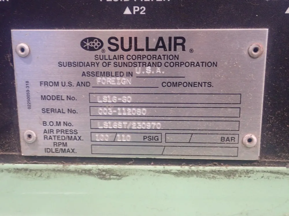 Sullair 60 Hp Ls-16-60 Air Compressor - Ls-16-60
