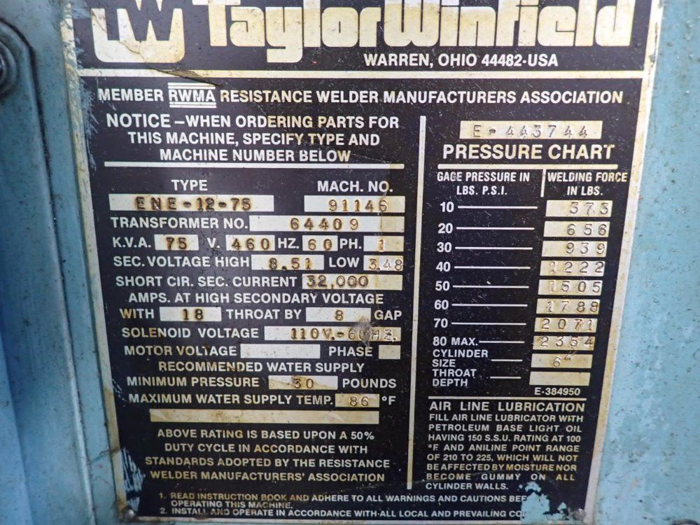 Taylor-winfield 75 Kva Ene-12-75 Spot Welder - Ene-12-75
